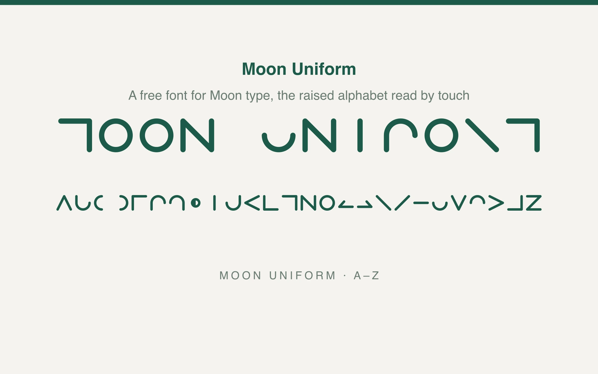 The words Moon Uniform set in the Moon tactile alphabet, green on cream